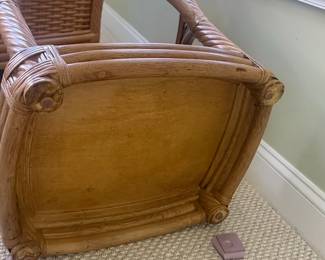 Rattan and Wicker Side Table with Glass Top