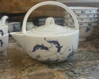 Vintage Chinese Porcelain Fish Motif Tea Set