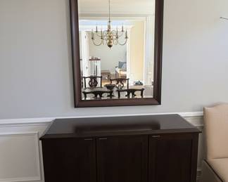 Transitional Dark Wood Mirror and Credenza Set