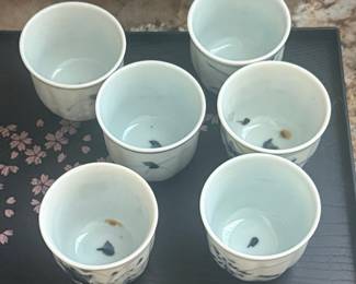 Vintage Japanese Sometsuke Yunomi Tea Cup Set