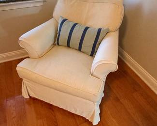 Slipcovered Armchair with Striped Accent Pillow