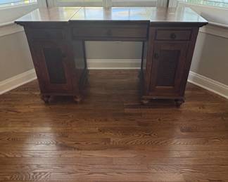 Vintage Kneehole Desk with Cane Door Panels
