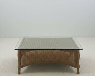 Wicker Coffee Table with Glass Top