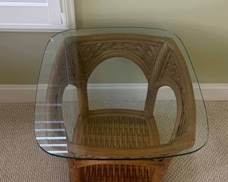 Rattan and Wicker Side Table with Glass Top