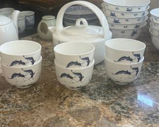 Vintage Chinese Porcelain Fish Motif Tea Set