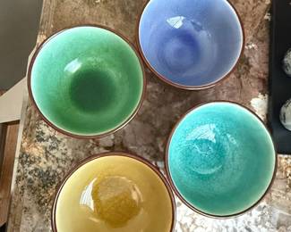 Set of Four Japanese-Style Crackle Glaze Ceramic Bowls