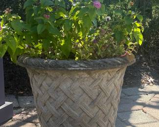 Cast Stone Basket-Weave Garden Planter