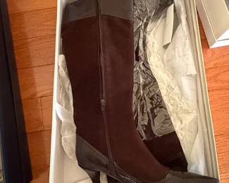 Women's Dark Brown Leather and Suede Knee-High Boots Size 7.5