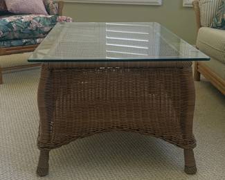 Wicker Coffee Table with Glass Top