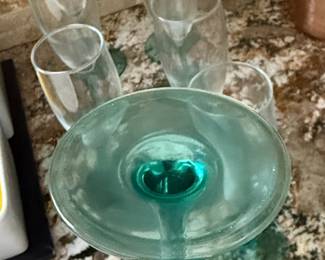 Vintage Turquoise Stem Champagne Flutes, Set of 6