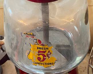 Old Silver King Metal and Glass Red Gumball Machine (No Key)
