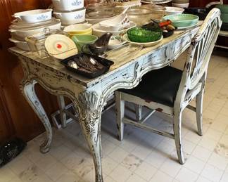 Shabby Chic Table and Chair/Assorted Corningware