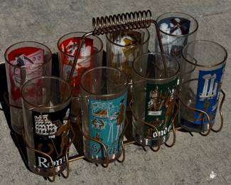 MCM Libbey Highball Glasses and Caddy