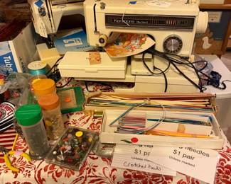 sewing machines, knitting needles