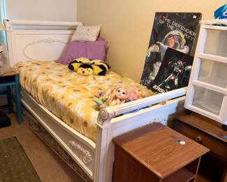 trundle  bed, side tables, Buzz LightYear poster