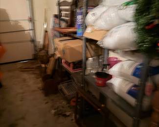 metal shelving, pillow stuffing, 