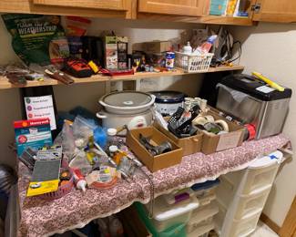 crockpots, breadmaker, hardware, remotes, storage