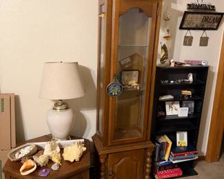 curio, side table, bookcase. collectibles