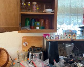 toaster, glasses, flatware