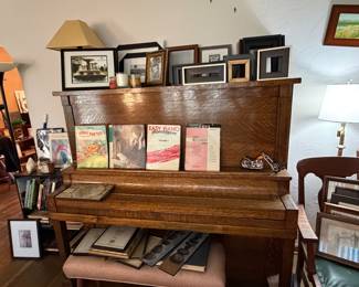 Beautiful Piano, chair, frames, collectible music