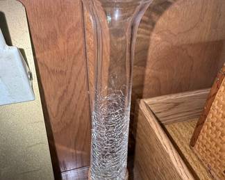 Vintage Crackle Glass Bud Vase with Ornate Silver-Tone Base