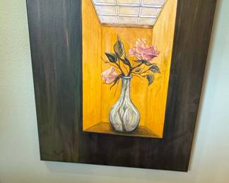 Still Life with Pink Roses in a Glass Vase