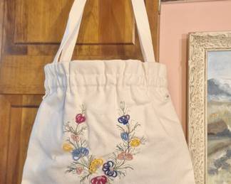 Hand-Embroidered Floral Canvas Tote Bag