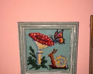 Vintage Mushroom and Snail Cross-Stitch