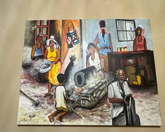 Original Oil Painting by R. Duncan, Haitian Village Scene