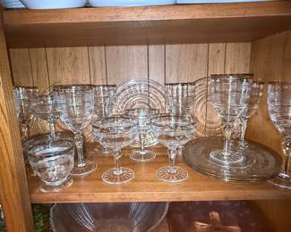 Anchor Hocking 'Banded Rings' Pattern Stemware and Plates with Silver Trim