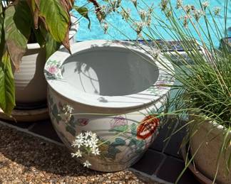 Chinese Famille Rose Porcelain Fishbowl Planter with Peonies and Chrysanthemums