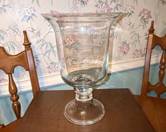 Large Clear Glass Hurricane Vase with Pedestal Base