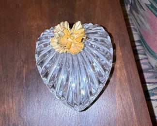 RCR Royal Crystal Rock Heart Shaped Crystal Trinket Box with Gold Flower