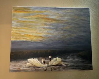 Original Oil Painting of Swans at Twilight