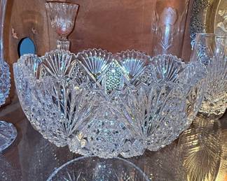 American Brilliant Period Cut Glass Hobstar and Fan Bowl
