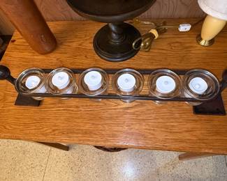Wrought Iron and Glass Six-Light Votive Candelabra