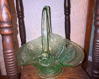 Tiara Sandwich Green Glass Basket