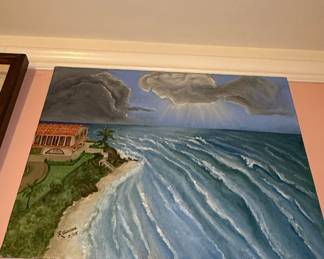 Coastal Villa Seascape Oil Painting