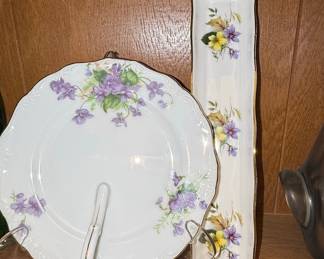 Royal Albert Violets Sandwich Tray and Cake Plate Set