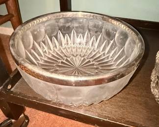 Leonard Italy Cut Crystal Bowl with Silver Plated Rim