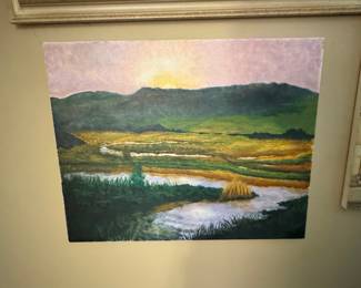 Landscape Oil Painting of Marshland at Sunset