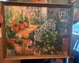 Impressionist Garden Scene Oil Painting by B.J. Smith