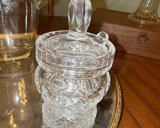 Vintage Cut Crystal Jam Jar with Spoon