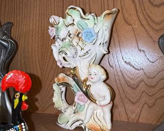 Vintage Capodimonte Porcelain Cherub Vase