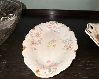 Haviland Limoges France Oval Serving Dish with Pink and Blue Floral Motif
