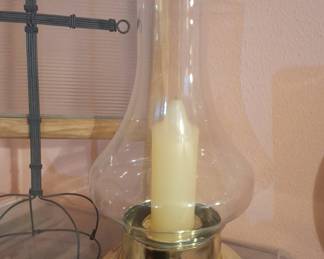 Vintage Brass Oil Lamp with Glass Hurricane Shade