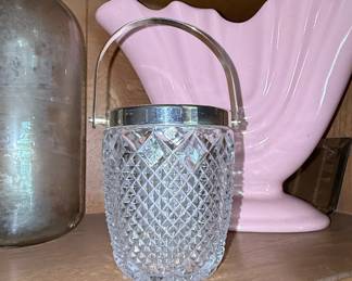 F.B. Rogers Crystal Ice Bucket with Silver-Plated Rim and Handle