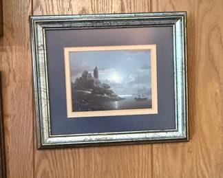 Moonlit Coastal Landscape with Castle and Sailboat Print by Sebastian Pether