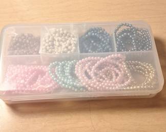 Assorted Craft Bead Collection in Plastic Organizer with Thread Spools