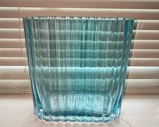 Mid-Century Modern Ribbed Blue Glass Vase